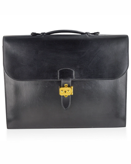 Hermès Sac a Depeches 38 Document Bag 15.0 x 11.0 x 3.1 IN Black Leather Gold Hardware (Sac a Depeches 38)