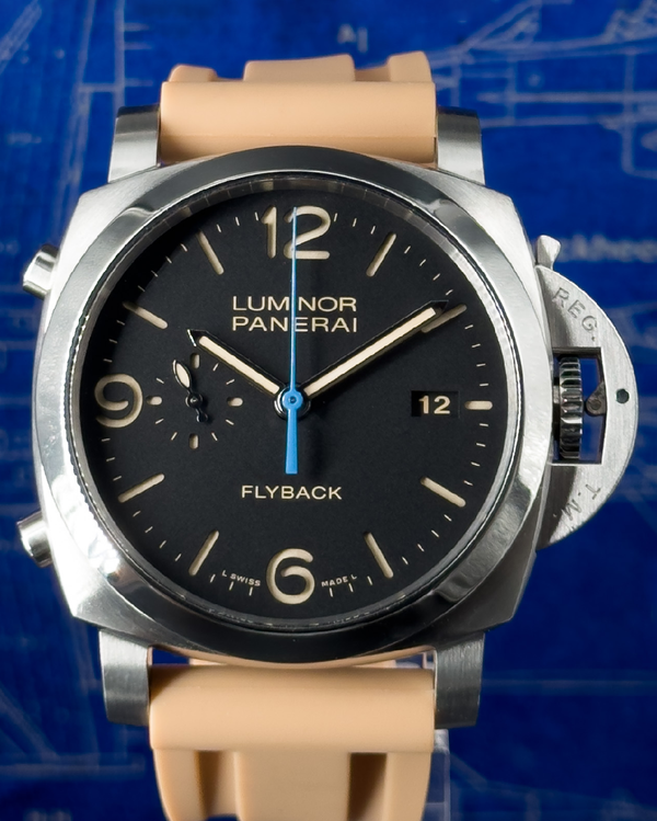 Panerai Luminor 1950 3 Days Chrono Flyback 44MM Black Dial Aftermarket Rubber Strap (PAM00524)