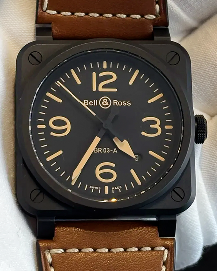 Bell & Ross BR 03 41MM Black Dial Leather Strap (BR03A-HER-CE/SCA)