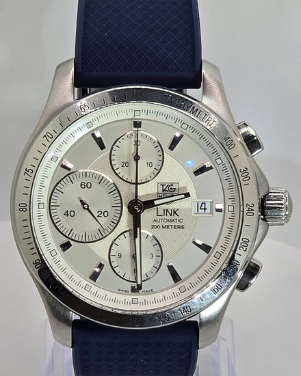 Tag Heuer Link Chronograph 42MM Silver Dial Aftermarket Rubber Strap (CJF2111-0-Exhibition)