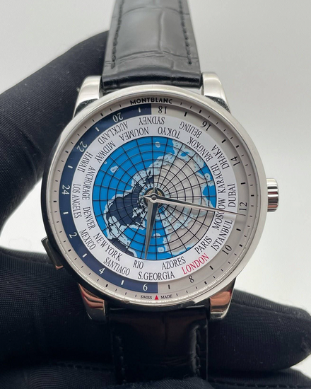 2017 Montblanc Heritage Spirit Orbis Terrarum 41MM White/Blue Dial Leather Strap (112308)
