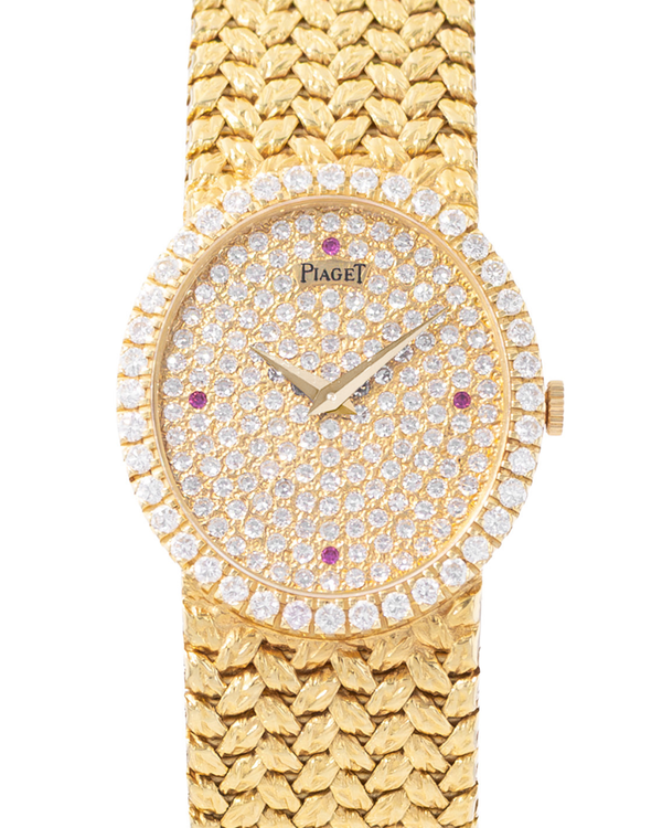 Piaget Vintage 24MM Diamond-Paved Champagne Dial Yellow Gold Bracelet (9826D2)