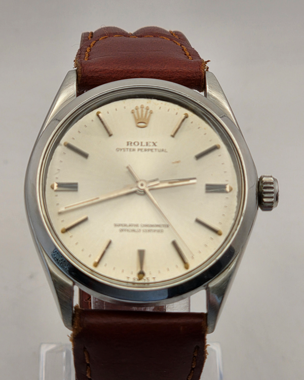 1969 Rolex Oyster Perpetual 34MM Silver Dial Aftermarket Leather Strap (1002)