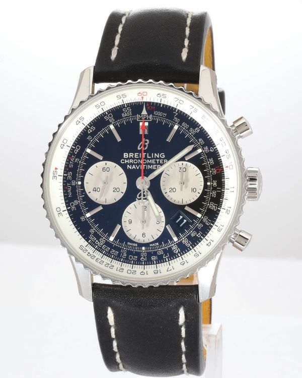 No Reserve - 2024 Breitling Navitimer B01 43MM Chronograph Black Dial Leather Strap (AB0121211B1X1)