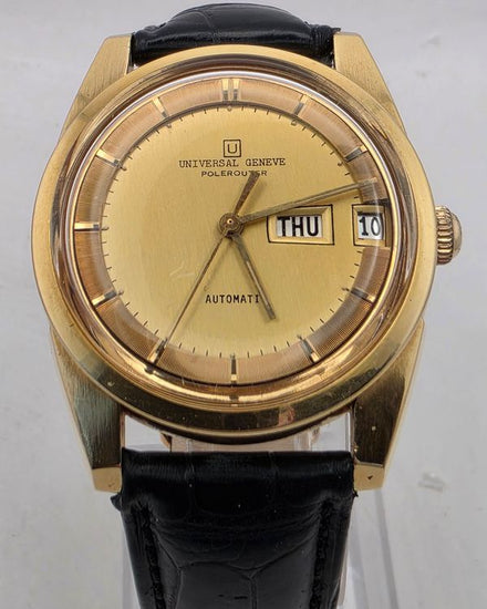 Universal Geneve Polerouter 35MM Champagne Dial Aftermarket Leather Strap (RT59M2)
