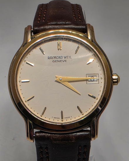 No Reserve - Raymond Weil Geneve 34MM Quartz Ivory Dial Aftermarket Leather Strap (5569)