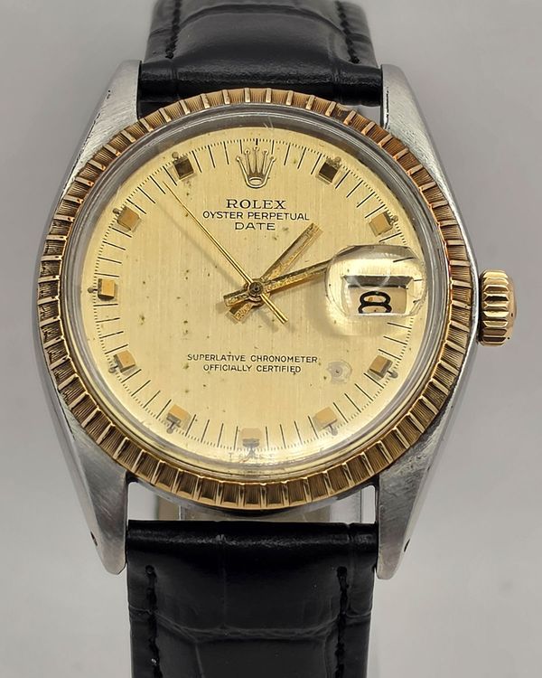 1970 Rolex Oyster Perpetual Date 34MM Champagne Dial Aftermarket Leather Strap (1505)