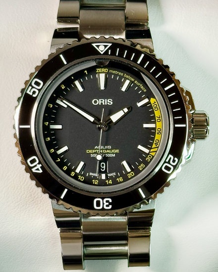 2025 Oris Aquis Depth Gauge 45.8MM Black Dial Steel Bracelet (01 733 7755 4154)