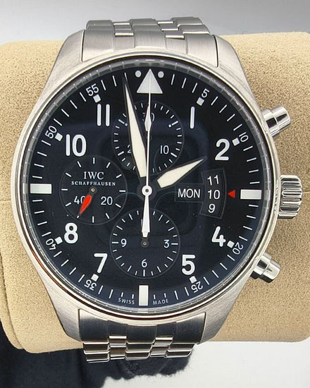 2014 IWC Schaffhausen Pilot Chronograph 43MM Black Dial Steel Bracelet (IW377704)