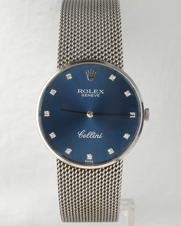 Rolex Cellini 31MM Aftermarket Blue Dial White Gold Milanese Bracelet (4088)