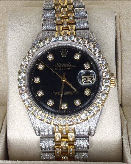 Rolex Datejust 36MM Aftermarket Black Dial Aftermarket Diamond Two-Tone Jubilee Bracelet (1601)