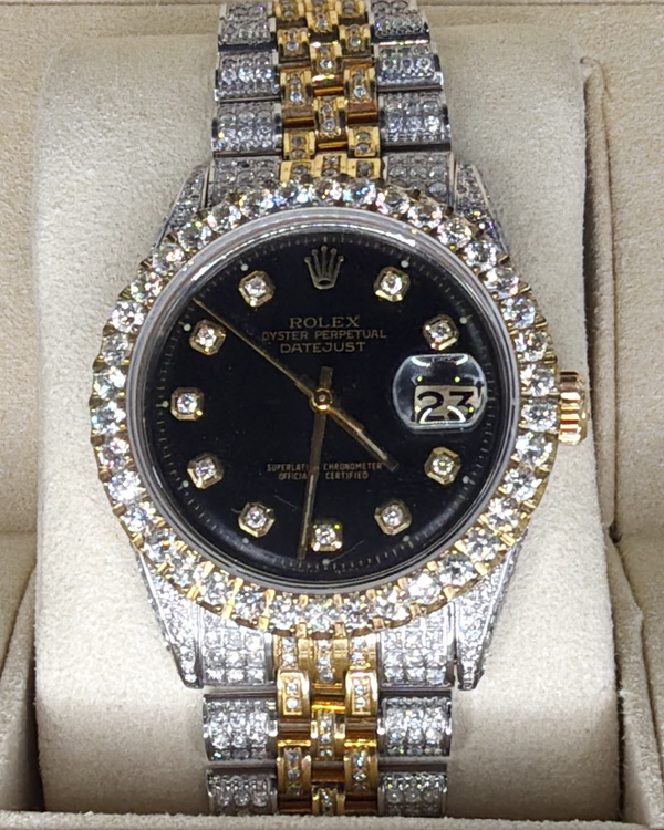 Rolex Datejust 36MM Aftermarket Black Dial Aftermarket Diamond Two-Tone Jubilee Bracelet (1601)
