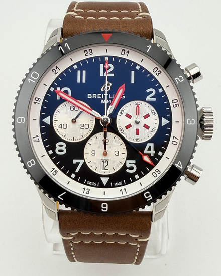 2026 Breitling Super Avi B04 Chronograph GMT "Mosquito" 46MM Black Dial Leather Strap (YB04451A1B1X1)