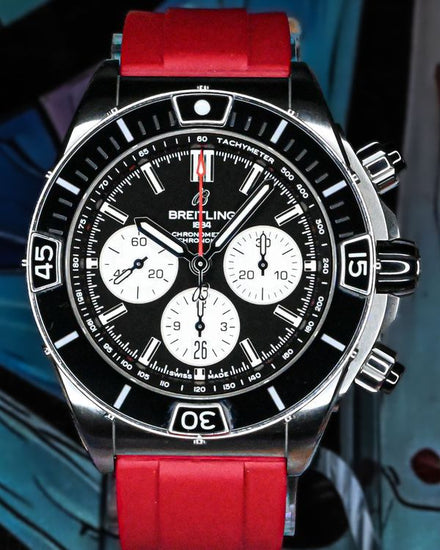 Breitling Super Chronomat B01 "Reverse Panda" 44MM Black Dial Rubber Strap (AB0136)