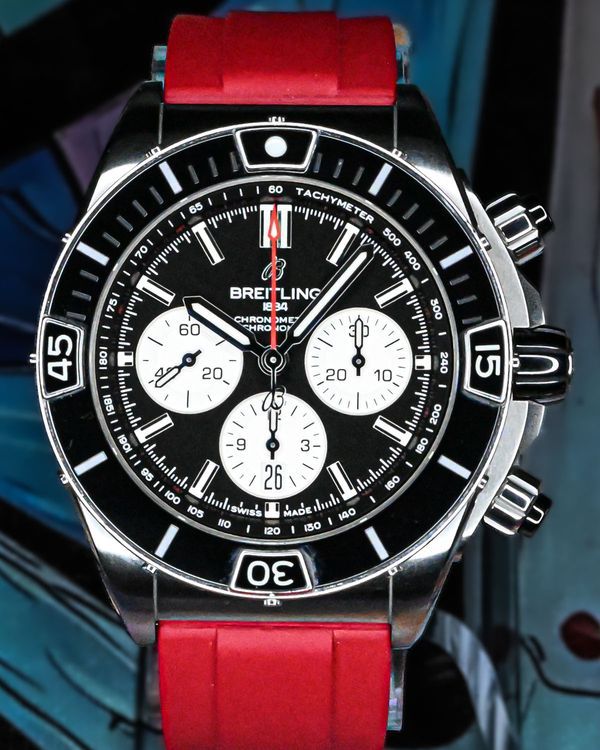 Breitling Super Chronomat B01 "Reverse Panda" 44MM Black Dial Rubber Strap (AB0136)