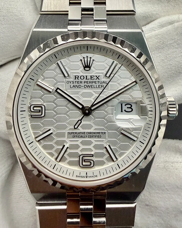 2026 Rolex Land-Dweller 36MM White "Honeycomb" Dial Flat Jubilee Bracelet (127234)
