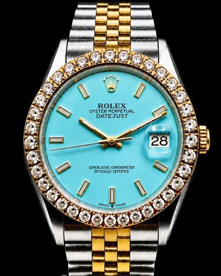 No Reserve - 1973 Rolex Datejust 36MM Aftermarket Blue Dial Aftermarket Two-Tone Jubilee Bracelet (1601)