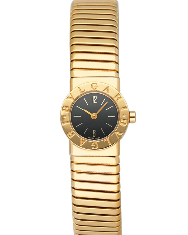 Bvlgari Tubogas 19MM Quartz Black Dial Yellow Gold Bracelet (BB 19 2T)