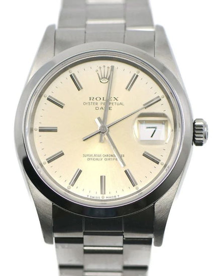 1993 Rolex Oyster Perpetual Date 34MM Silver "Tropical" Dial Oyster Bracelet (15200)