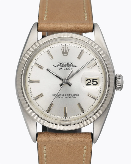 1974 Rolex Datejust 36MM Silver Dial Aftermarket Leather Strap (1601)