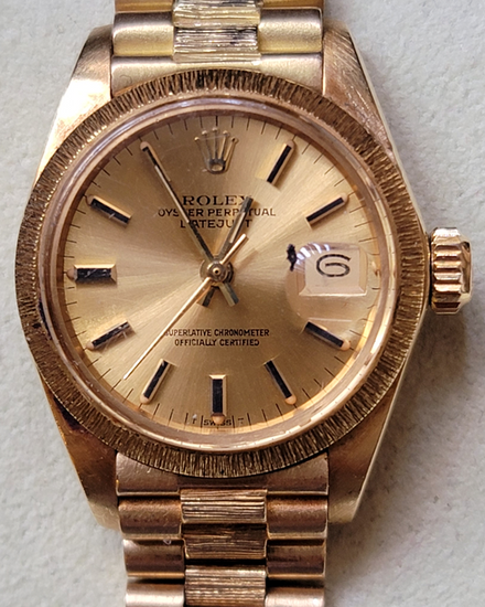 Rolex Lady-Datejust 26MM Champagne Dial Yellow Gold "Bark" President Bracelet (6927)
