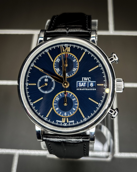 2021 IWC Schaffhausen Portofino Chronograph 42MM Blue Dial Leather Strap (IW391036)