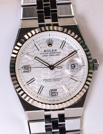 2025 Rolex Land-Dweller 40MM White "Honeycomb" Dial Flat Jubilee Bracelet (127334)