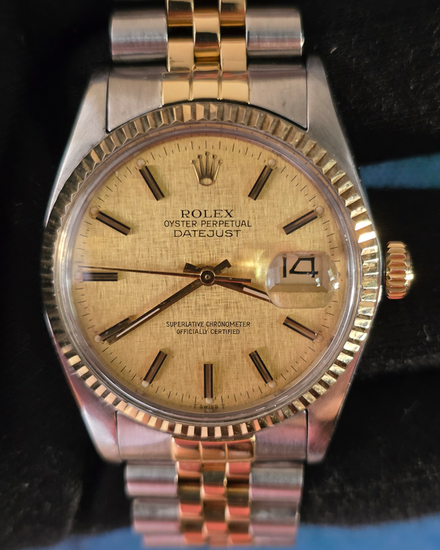 Rolex Datejust 36MM Champagne "Linen Motif" Dial Two-Tone Jubilee Bracelet (16013)