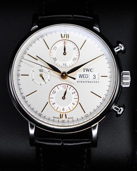 No Reserve - 2021  IWC Schaffhausen Portofino Chronograph 42MM Silver Dial Leather Strap (IW391031)