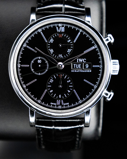 No Reserve - 2020 IWC Schaffhausen Portofino Chronograph 42MM Black Dial Leather Strap (IW391029)