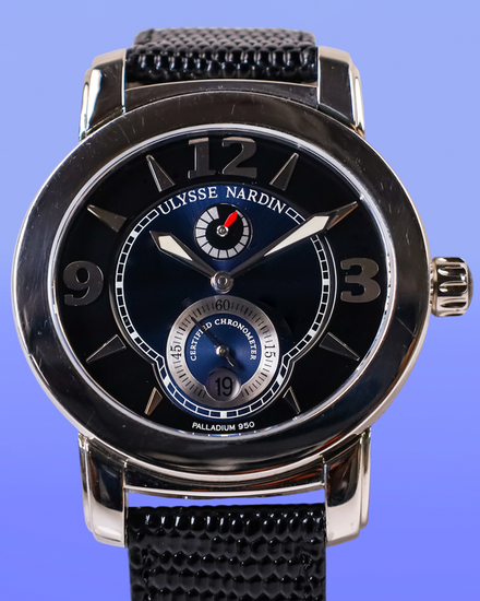 Ulysse Nardin Macho Palladium 43MM Blue Dial Aftermarket Leather Strap (278-70)