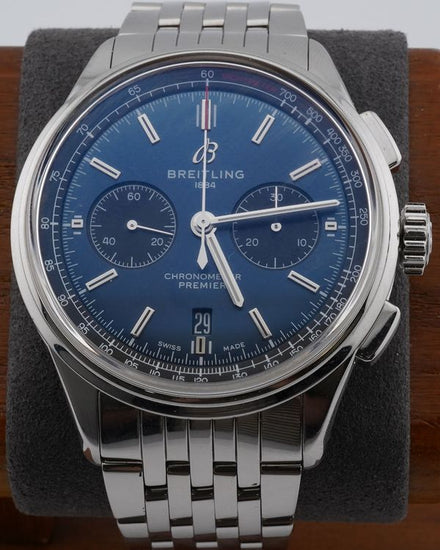 No Reserve - 2020 Breitling Premier B01 Chronograph 42MM Blue Dial Steel Bracelet (AB0118A61C1A1)