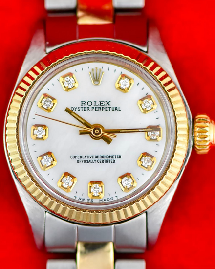 1972 Rolex Oyster Perpetual Lady 25MM Aftermarket Mother of Pearl Dial Two-Tone Oyster Bracelet (6619)