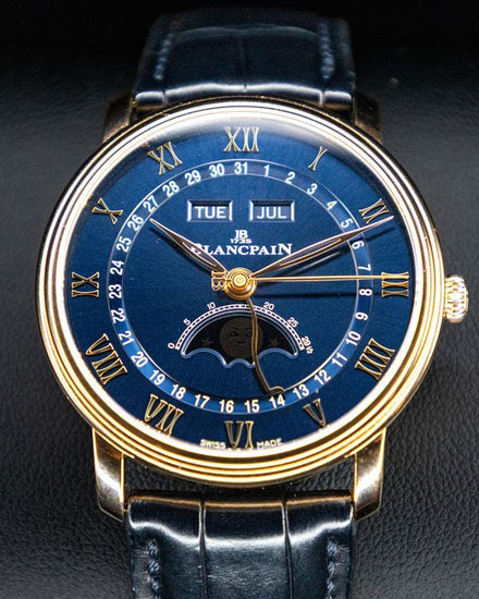 No Reserve - 2022 Blancpain Villeret Quantième Complet 40MM Blue Dial Leather Strap (6654-3640-55B)