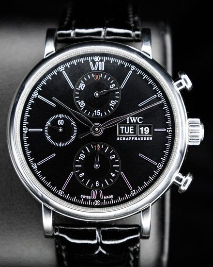 No Reserve - 2021 IWC Schaffhausen Portofino Chronograph 42MM Black Dial Leather Strap (IW391029)