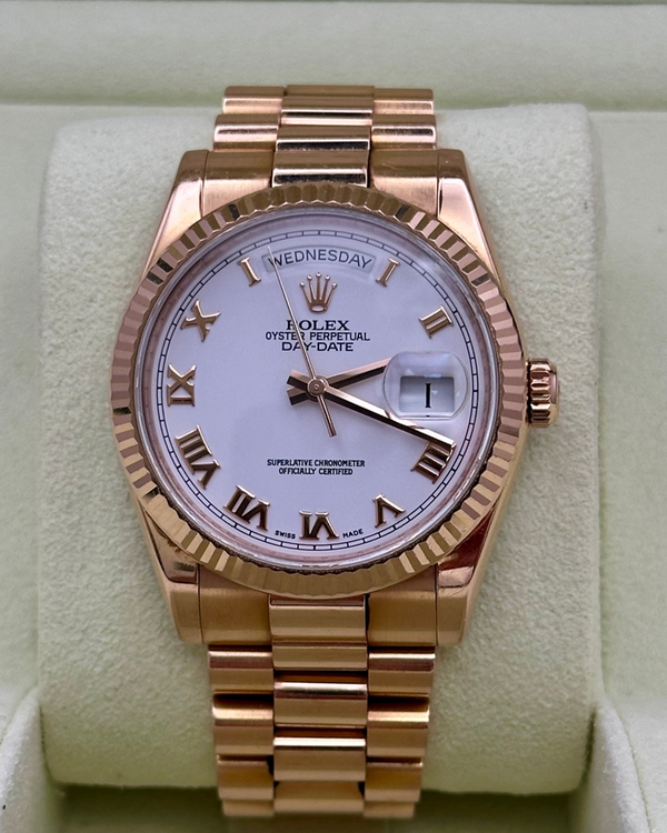 2012 Rolex Day-Date 36MM White Dial Rose Gold President Bracelet (118235)
