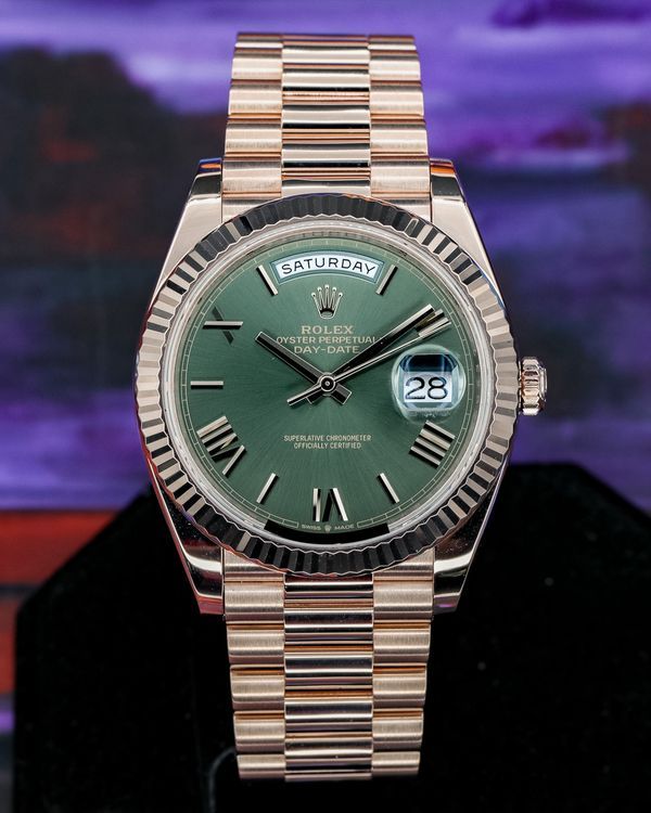 2025 Rolex Day-Date 40MM "Olive" Green Dial Rose Gold President Bracelet (228235)
