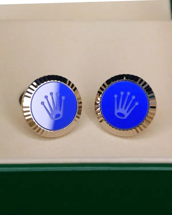 2026 Rolex Accessories Cufflinks 18 x 18MM White Gold Flutted Bezel Blue Ceramic (A1039BLUE)