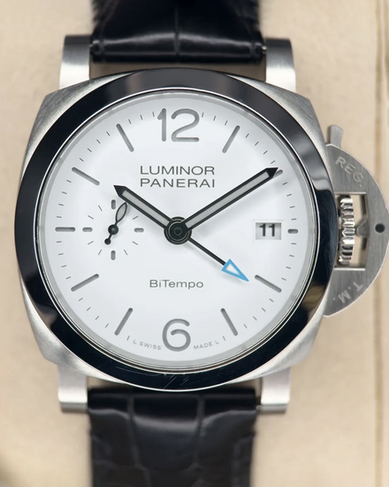 2024 Panerai Luminor Quaranta Bitempo GMT 40MM White Dial Leather Strap (PAM01367)