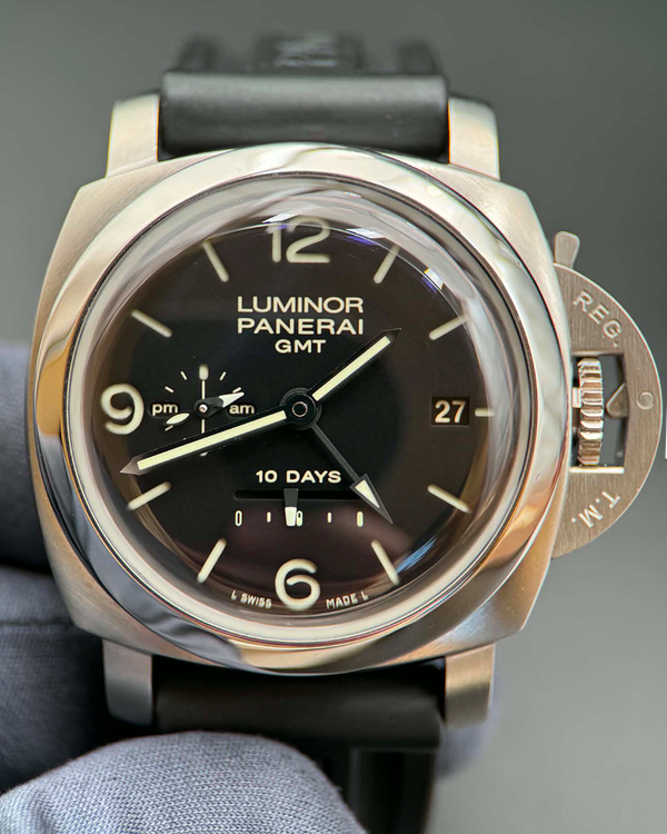 2009 Panerai Luminor 1950 10 Days GMT 44MM Black Dial Rubber Strap (PAM00270)