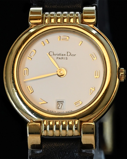 No Reserve - Dior Vintage 24MM Ivory Dial Leather Strap (48.124)