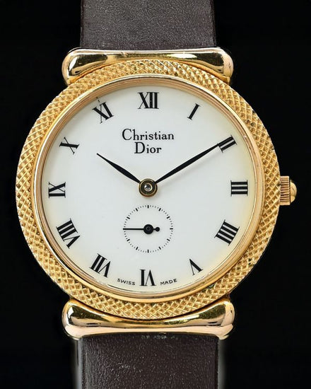 No Reserve - Dior Vintage 27MM Quartz Gold-Plated White Dial Aftermarket Leather Strap (980.153)