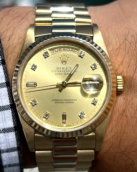 1990 (L Serial) Rolex Day-Date 36MM Champagne Dial Yellow Gold President Bracelet (18238)