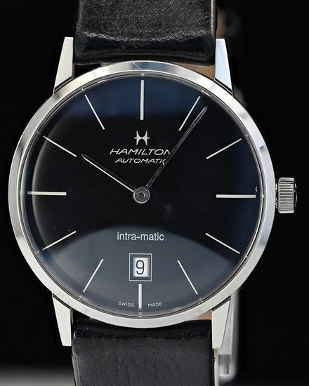 No Reserve - Hamilton Intramatic 38MM Black Dial Leather Strap (H384551)