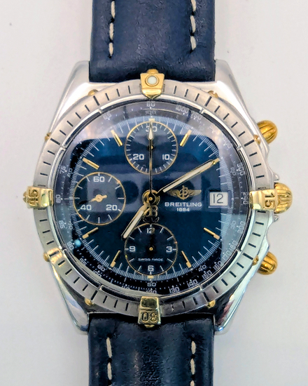 No Reserve - 1992 Breitling Chronomat 40MM Blue Dial Leather Strap (B13048)