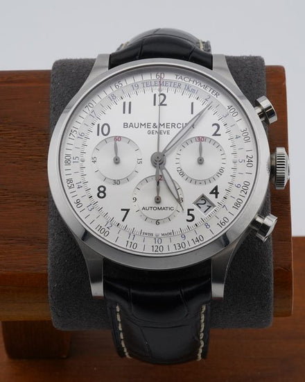 No Reserve - Baume & Mercier Capeland 44MM White Dial Leather Strap (65716)