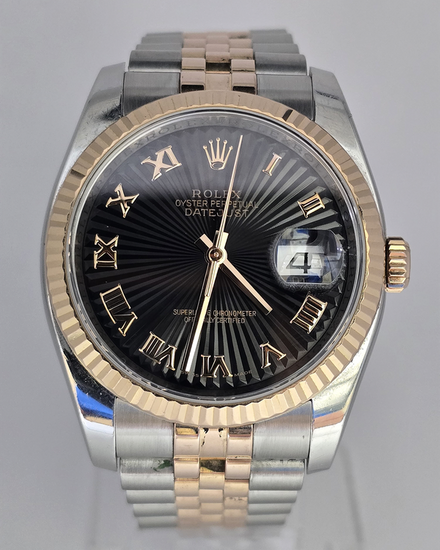 2006 Rolex Datejust 36MM Black "Sunbeam" Dial Two-Tone Super Jubilee Bracelet (116231)