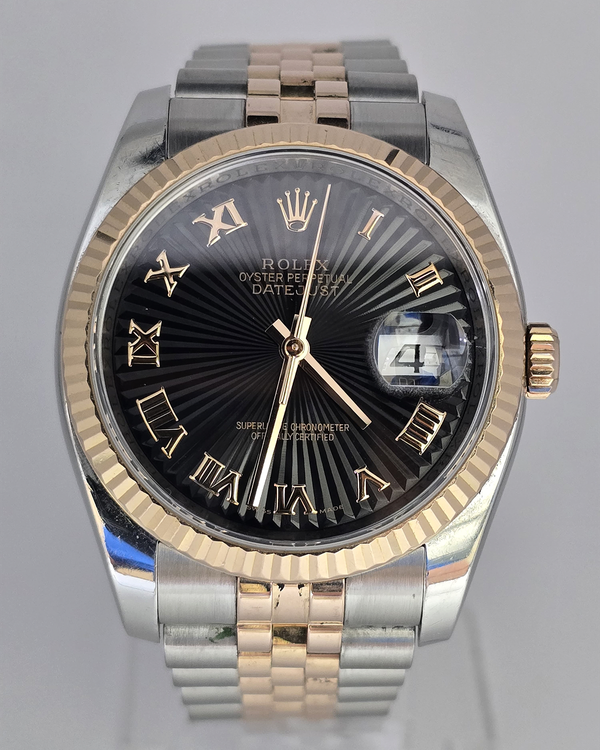 2006 Rolex Datejust 36MM Black "Sunbeam" Dial Two-Tone Super Jubilee Bracelet (116231)