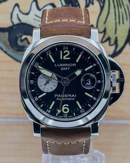 2021 Panerai Luminor GMT 44MM Black Dial Leather Strap (PAM01088)