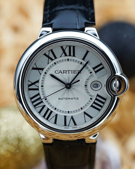 No Reserve - 2016 Cartier Ballon Bleu 42MM Silver Dial Leather Strap (W69016Z4)